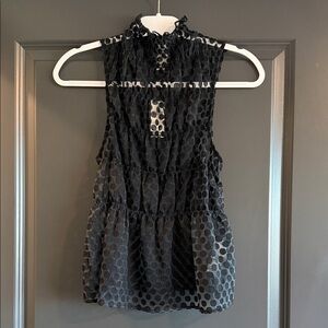 NWT Maeve Black Sheer Ruffled Top